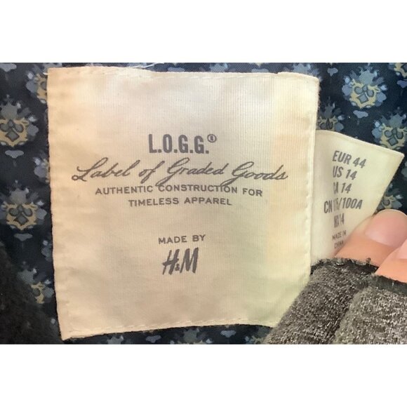 H&M L.O.G.G. Women Size 14 Double-Breasted Pea Coat Wool Blend Navy Blue - Picture 4 of 6